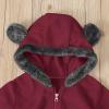 Newborn Baby Fleece Footed Jumpsuit Hooded Pramsuit Winter Snowsuit for Infant Boys Girls Bear (Wine, 6-12 Months) view 4