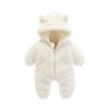 Newborn Baby Fleece Jumpsuit Zipper Hooded Romper Warm Snowsuit Outfits for Infant Cute Cozy Bear (White, 6-9 Months) view 2