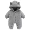 Newborn Baby Fleece Jumpsuit Zipper Hooded Romper Warm Snowsuit Outfits for Infant Cute Cozy Bear (Grey, 0-3 Months) view 1