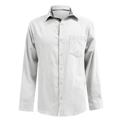 Button Down Linen Shirts for Men Casual Long Sleeve Cotton Beach Shirts Regular Fit Business Dress Shirts (Large,White)