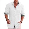 Button Down Linen Shirts for Men Casual Long Sleeve Cotton Beach Shirts Regular Fit Business Dress Shirts (Large,White) view 2