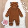 Bear Suit Newborn Baby Fleece Jumpsuit Hooded Pramsuit Winter Snowsuit for Infant Boys Girls (Brown, 6-12 Months) view 3
