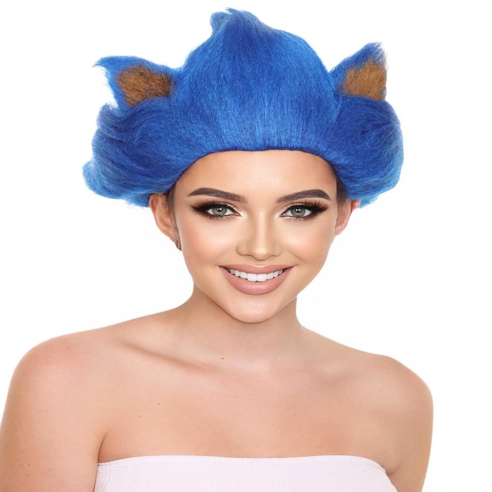 BC GOODS BY Women's Spiked Blue Cosplay Hedgehog Wig with Ears - Short Curly Wigs for Women Cosplay Party - Blue