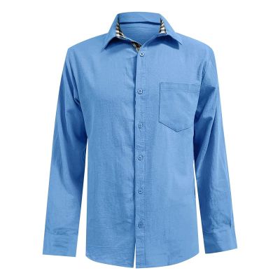 Button Down Linen Shirts for Men Casual Long Sleeve Cotton Beach Shirts Regular Fit Business Dress Shirts (Medium,Blue)