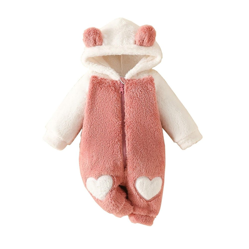 Newborn Baby Fleece Jumpsuit Girls Boys Hooded Rompers Bear Onesie Long Sleeve Zipper Snowsuit (RD2, 12-18 Months)