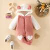 Newborn Baby Fleece Jumpsuit Girls Boys Hooded Rompers Bear Onesie Long Sleeve Zipper Snowsuit (RD2, 12-18 Months) view 2