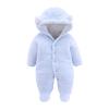 Newborn Baby Fleece Footie Jumpsuit Hooded Pramsuit Winter Snowsuit Bear for Infant Boys Girls (Light blue, 6-9 Months) view 1