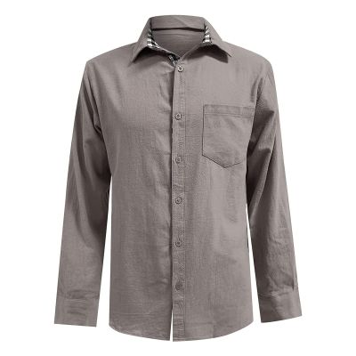 Button Down Linen Shirts for Men Casual Long Sleeve Cotton Beach Shirts Regular Fit Business Dress Shirts (Large,Grey)