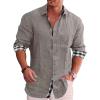 Button Down Linen Shirts for Men Casual Long Sleeve Cotton Beach Shirts Regular Fit Business Dress Shirts (Large,Grey) view 3
