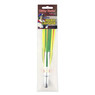 Billy Baits Double Cavitator Lure, Green/Chartreuse/Pink Skirt, 2 oz Head, 7 inch