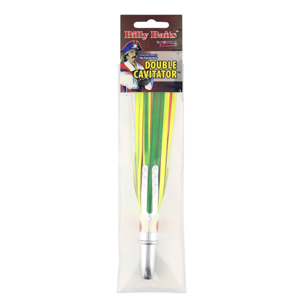 Billy Baits Double Cavitator Lure, Green/Chartreuse/Pink Skirt, 2 oz Head, 7 inch