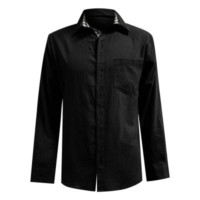 Button Down Linen Shirts for Men Casual Long Sleeve Cotton Beach Shirts Regular Fit Business Dress Shirts (Medium,Black)