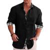 Button Down Linen Shirts for Men Casual Long Sleeve Cotton Beach Shirts Regular Fit Business Dress Shirts (Medium,Black) view 3