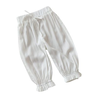 Cotton Linen Harem Bloomers Pants for Baby Toddler Solid Color Casual Ankle Pants Loose Long (White, 6-12 Months)