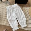 Cotton Linen Harem Bloomers Pants for Baby Toddler Solid Color Casual Ankle Pants Loose Long (White, 6-12 Months) view 2