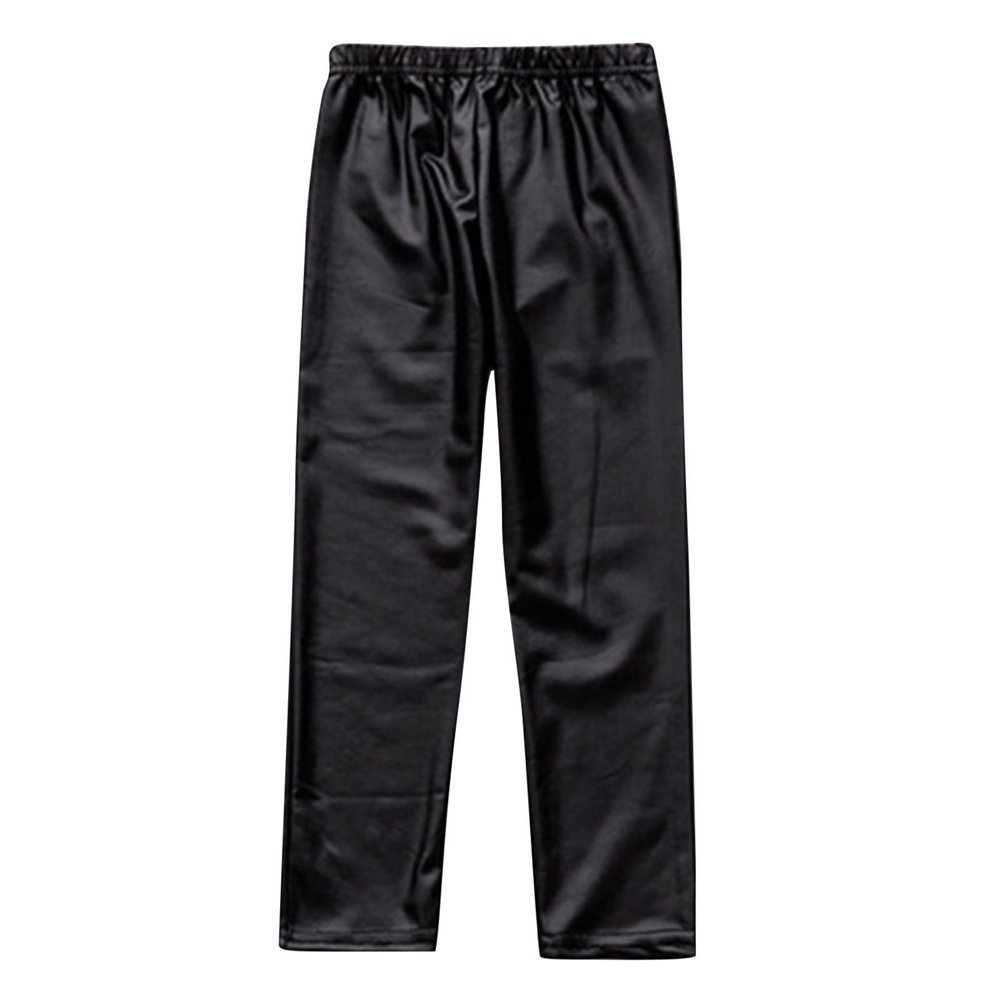 Toddler Kids Faux Leather Straight Wide Leg Pants Baggy Trousers with Pockets Ankle Length Stretchy (Black, 8-10 Years)
