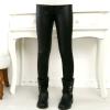 Toddler Kids Faux Leather Straight Wide Leg Pants Baggy Trousers with Pockets Ankle Length Stretchy (Black, 8-10 Years) view 4