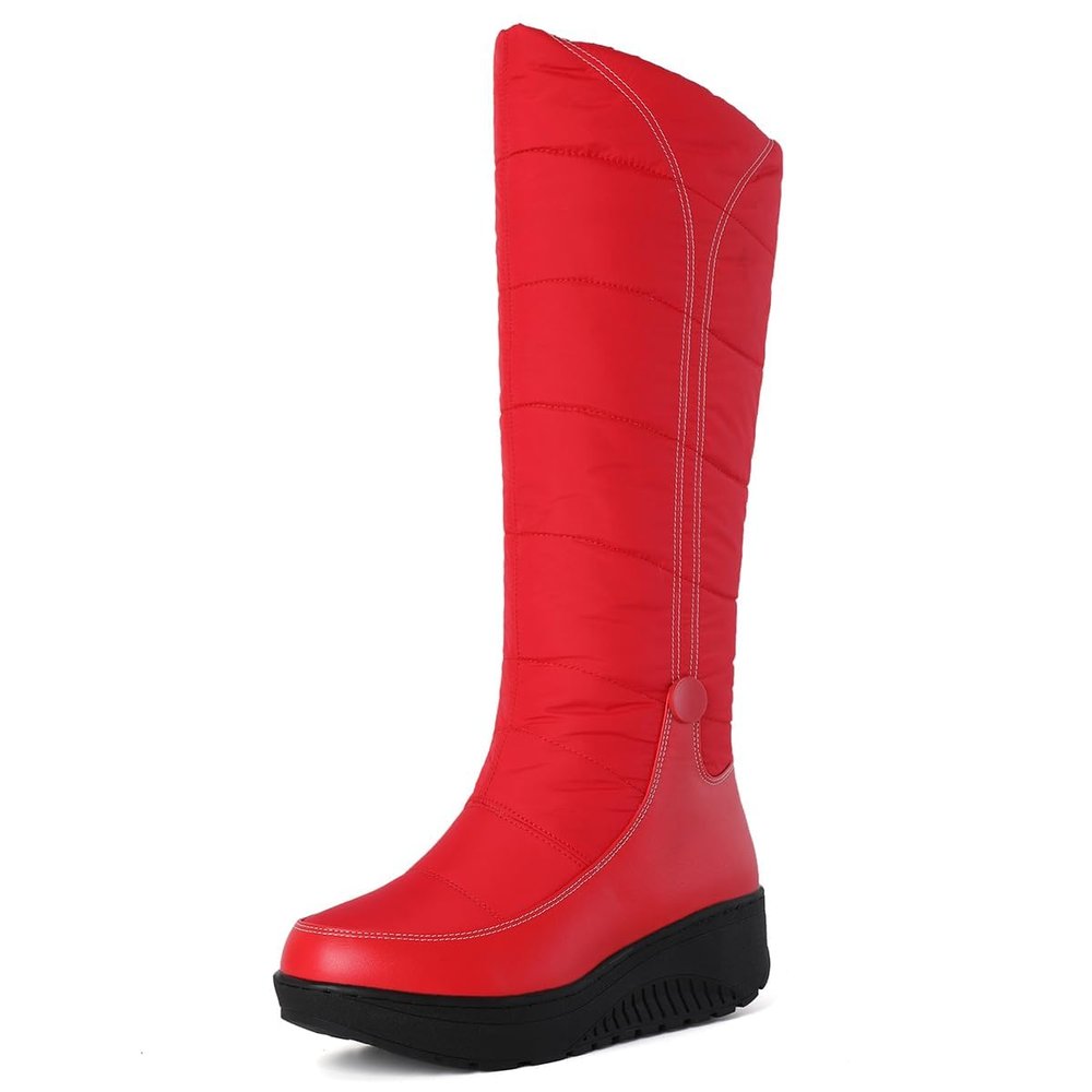SACFOF Women's Winter Snow Boots Warm Thick Sole Mid Calf Boots Waterproof Rain Fur Lined Platform Winter Wedge Boots