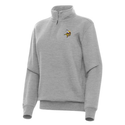 Antigua Women's Heather Gray Minnesota Vikings Victory Quarter-Zip Top