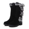 SACFOF Women's Winter Snow Boots Mid-Calf Chunky Heel Platform Boots Slip on Thick Rabbit Fur Collar Warm Suede Mid-Calf Outdoor Snow Boot view 1