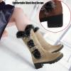 SACFOF Women's Winter Snow Boots Mid-Calf Chunky Heel Platform Boots Slip on Thick Rabbit Fur Collar Warm Suede Mid-Calf Outdoor Snow Boot view 2