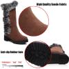 SACFOF Women's Winter Snow Boots Mid-Calf Chunky Heel Platform Boots Slip on Thick Rabbit Fur Collar Warm Suede Mid-Calf Outdoor Snow Boot view 3