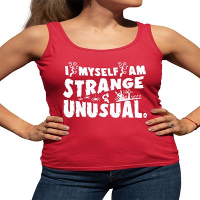 Medium Red Women Fitted I Myself Am Strange & Unusual Halloween Sleeveless Tank Top T-Shirt