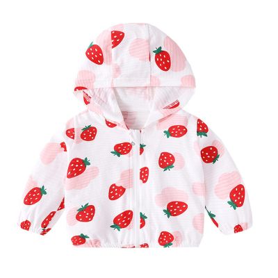 Kids Baby Toddler Girls Strawberry Print Spring Fall Outerwear Windbreaker Zipper Hooded Jackets (Pink, 6-12 Months)