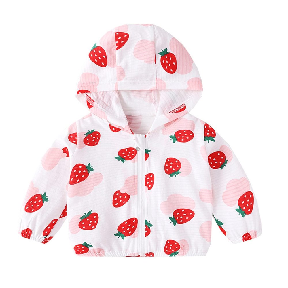 Kids Baby Toddler Girls Strawberry Print Spring Fall Outerwear Windbreaker Zipper Hooded Jackets (Pink, 6-12 Months)