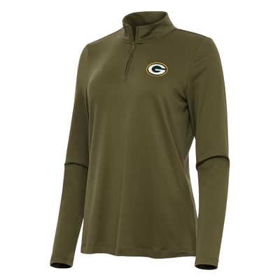 Antigua Women's Olive Green Bay Packers Reprocess Quarter-Zip Top