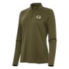 Antigua Women's Olive Green Bay Packers Reprocess Quarter-Zip Top view 1