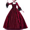 Women's Vintage Gothic Dresses Square Neck Lace Stitching Flared Sleeves Medieval Dresses Cosplay Halloween Costumes Wine view 1