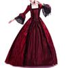 Women's Vintage Gothic Dresses Square Neck Lace Stitching Flared Sleeves Medieval Dresses Cosplay Halloween Costumes Wine view 3