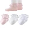 EPEIUS Baby Lace Socks Newborn Girl Eyelet Ruffle Socks Infant Toddler Dress Crew Sox 0-6/6-12/12-24 Months White/Ivory/Pink 3 Pack M view 1