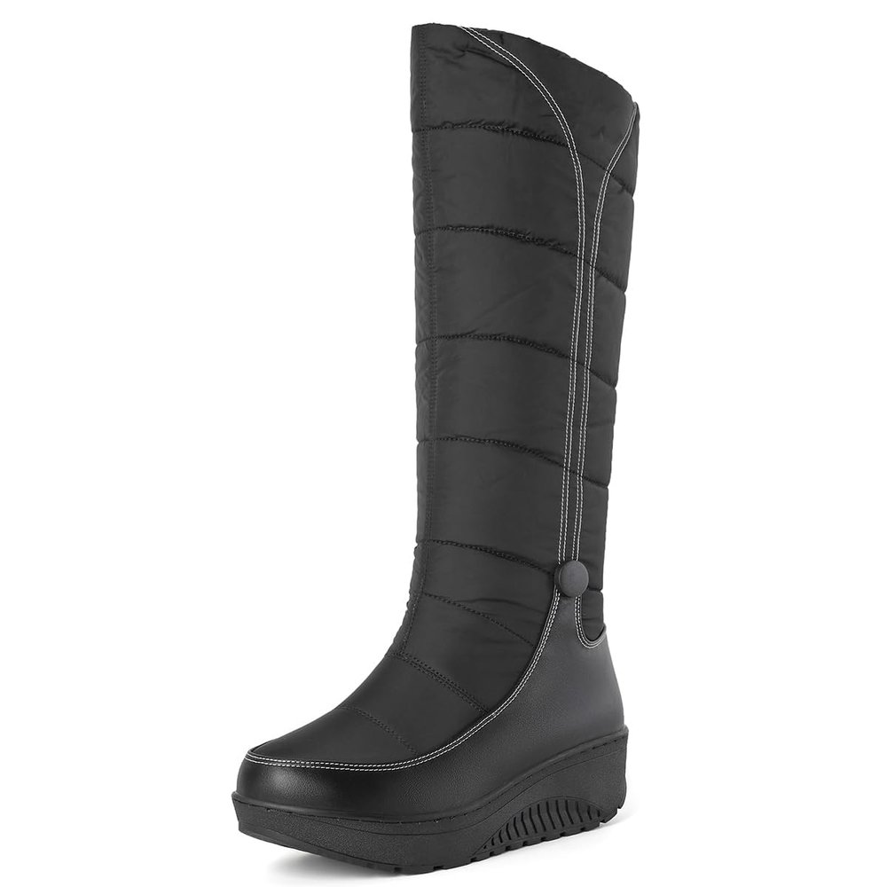 SACFOF Women's Winter Snow Boots Warm Thick Sole Mid Calf Boots Waterproof Rain Fur Lined Platform Winter Wedge Boots