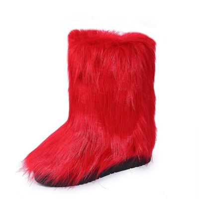 Women's Furry Faux Fur Boots Winter Shoes Fashion Fluffy Warm Snow Boots Mid-Calf Comfortable Outdoor Flat Short Boots
