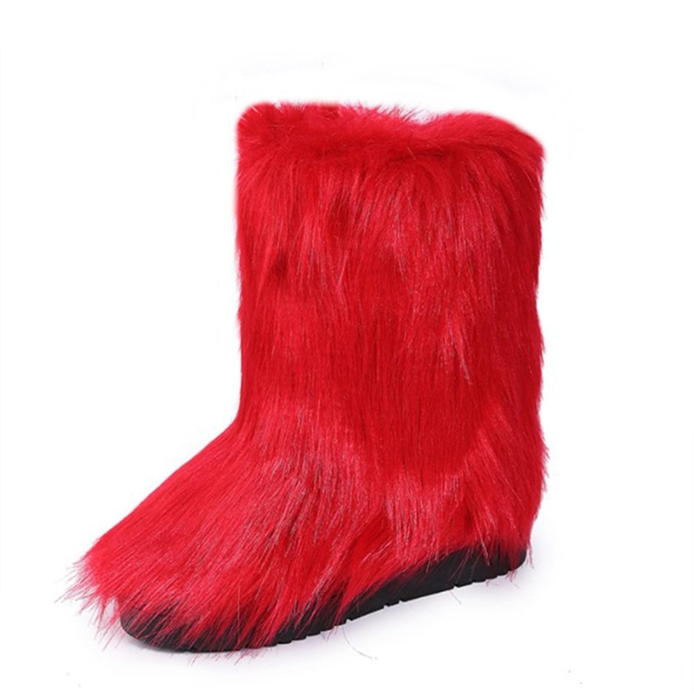 Women's Furry Faux Fur Boots Winter Shoes Fashion Fluffy Warm Snow Boots Mid-Calf Comfortable Outdoor Flat Short Boots