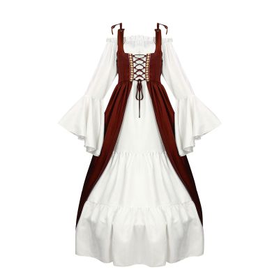Women's Off Shoulder Dress Flared Sleeves Adjustable Shoulder Strap Corset Tunic Dresses Medieval Halloween Costumes