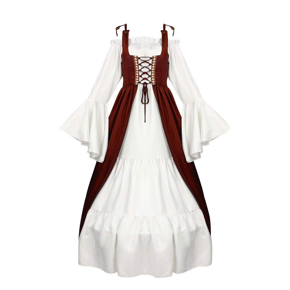 Women's Off Shoulder Dress Flared Sleeves Adjustable Shoulder Strap Corset Tunic Dresses Medieval Halloween Costumes