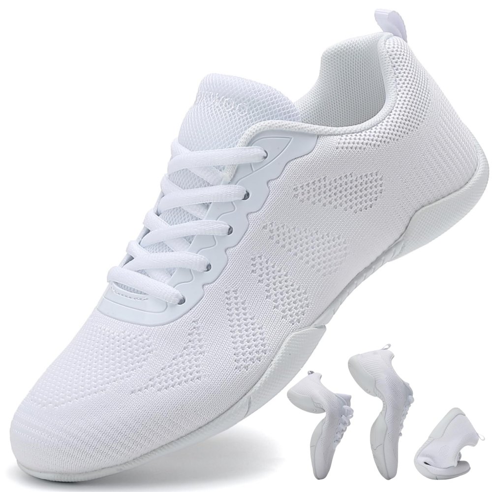 Kvwqoty Girls Cheer Shoes Mesh Flexible Non-Slip White Big Kid 4.5