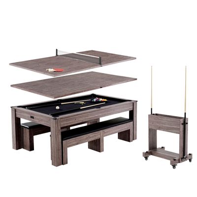 Barrington Billiards Monteray 7 Drop Pocket Pool Table, 3-in-1 Dining Top & Table Tennis with Game Accessories & Rolling Storage Caddy