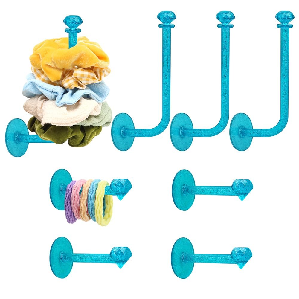 8Pcs Scrunchie Holder Stand Hai Tie Organizer, Girls Hair Accessories Organizer Storage for Headband Hairband Hair Ties, Acrylic Clear Glitter Adhesive Scrunchy Holder Scrunchie Tower Storage