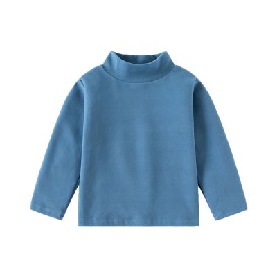 Toddler Turtleneck Toddler Boys Girls Solid Long Sleeve Cotton Shirt Mock Neck Cotton Blouse Fall (Blue, 5-6 Years)