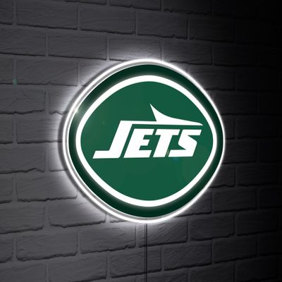 Team Sports America NFL New York Jets Ultra-Thin LED Light Wall Sign Dcor | Officially Licensed | 23 Inch Mascot Logo Shaped Wall Sign | Made in USA