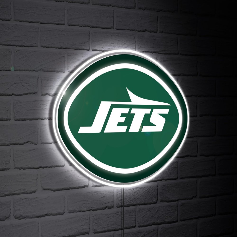 Team Sports America NFL New York Jets Ultra-Thin LED Light Wall Sign Dcor | Officially Licensed | 23 Inch Mascot Logo Shaped Wall Sign | Made in USA