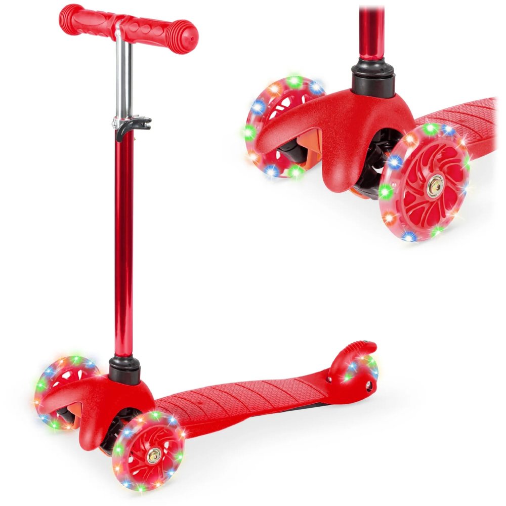 Best Choice Products Kids Mini Kick Scooter Toy w/Light-Up Wheels, Height Adjustable T-Bar, Foot Break - Red