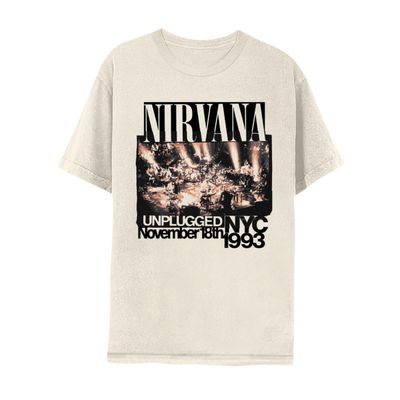 2Bhip Nirvana Unplugged 1993 Adult Short Sleeve Vintage Style 90s Grunge Retro Style Graphic T-Shirt - Natural - Medium