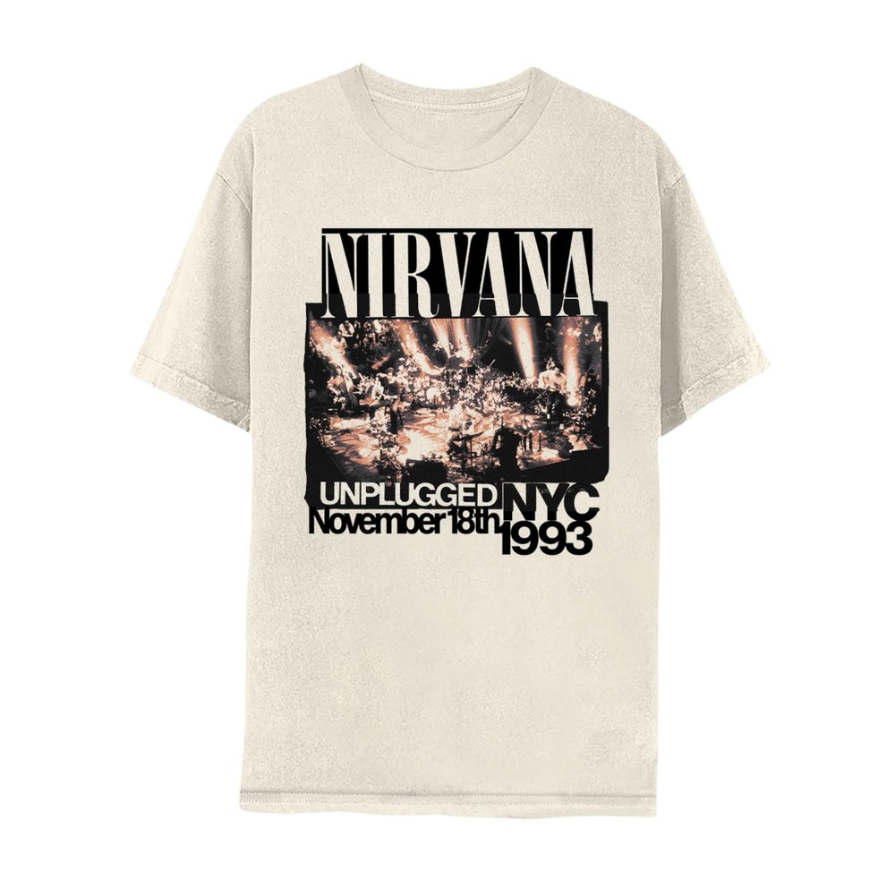 2Bhip Nirvana Unplugged 1993 Adult Short Sleeve Vintage Style 90s Grunge Retro Style Graphic T-Shirt - Natural - Medium