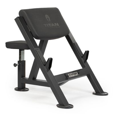 Titan Fitness Seated Preacher Curl Bench, Max Load 250 LB, Bicep Curl Support Training, Isolated Barbell Dumbell EZ Curl Specialty Bench