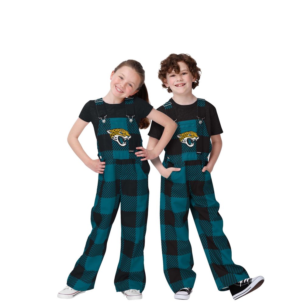 FOCO Jacksonville Jaguars NFL Youth Plaid Bid Overalls - 8 (S)